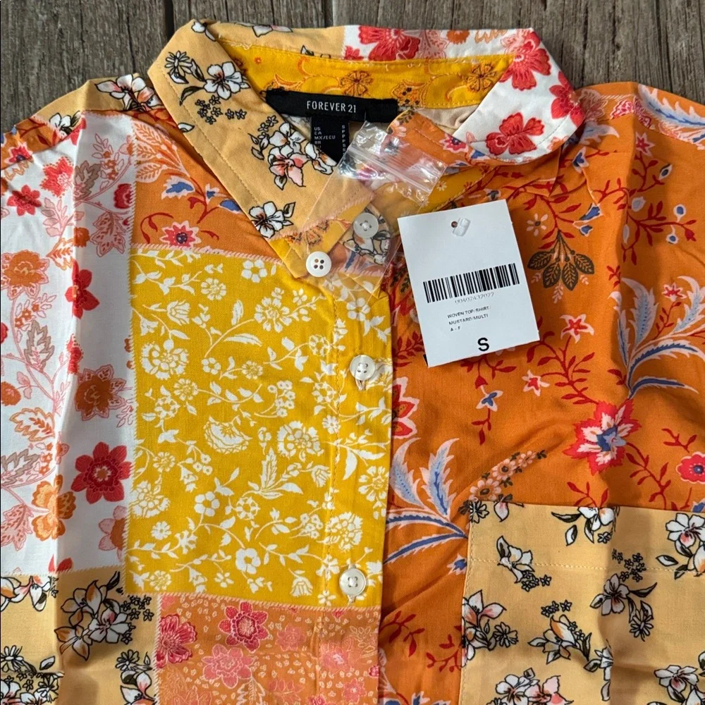 Floral Patchwork Women’s Shirt - Orange and Yellow - Picture 2 of 2